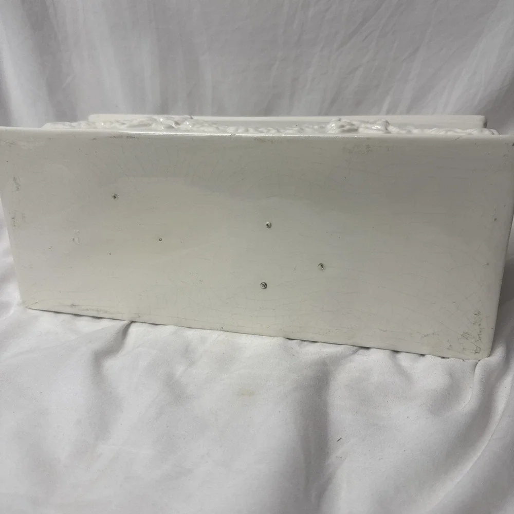 Vintage White Ceramic Rectangular Window Box Planter Garland Bows 13